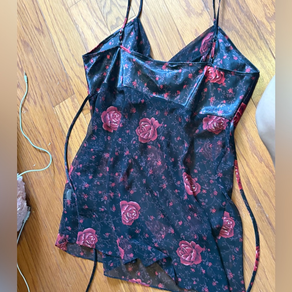 Floral roses Black and Red mesh and satin slip tie back dress or top lingerie - Picture 3 of 3